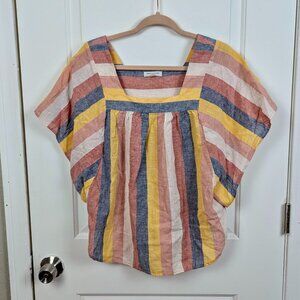 beachlunchlounge | Multicolor Striped Linen Blend Square Neck Top Size Medium